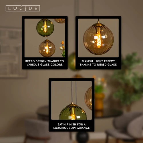 Lucide MONSARAZ - Pendant light - Ø 35 cm - 3xE27 - Green - USP